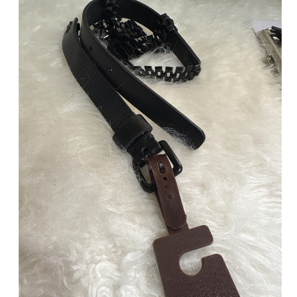 Fossil Belt Womens L Pyramid Chain Black Studded Leather Punk Rock BT-3728001L